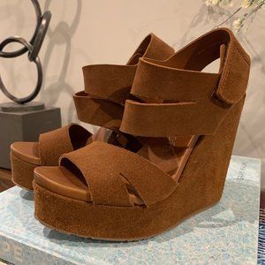 esla Platform Wedge Sandal. Tobacco Suede Wedge Sandals by Pedro Garcia.